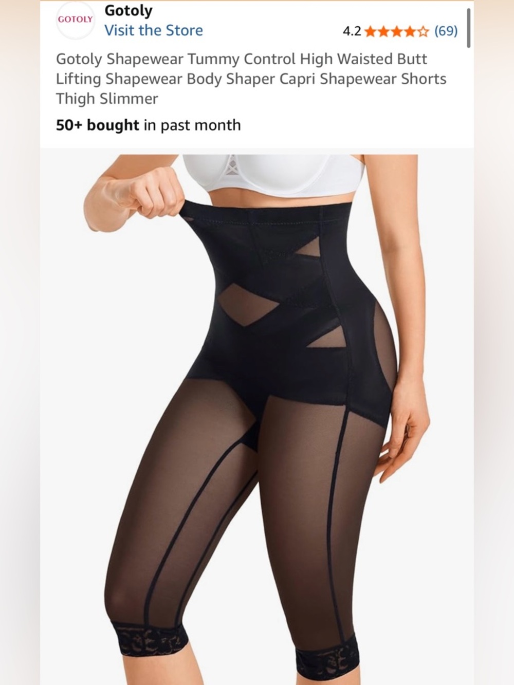 Gotoly (Amazon) Shapewear Tummy Control High Waisted Butt Lifting Capri Black
